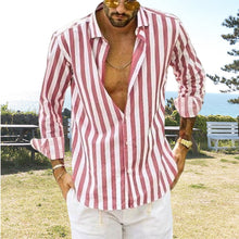 Load image into Gallery viewer, Spring Summer Men&#39;s Cotton Linen Striped Button Shirt