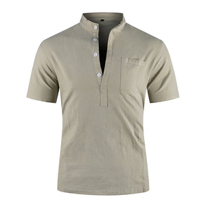 Men's Casual Loose Breathable Linen Stand Collar Shirt