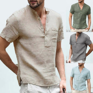 Men's Casual Loose Breathable Linen Stand Collar Shirt