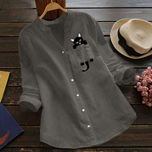 Load image into Gallery viewer, V-neck Cotton And Cat Print Long Sleeve Blouse