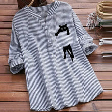 Load image into Gallery viewer, V-neck Cotton And Cat Print Long Sleeve Blouse