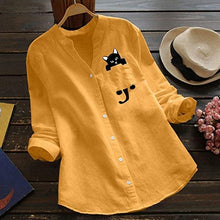 Load image into Gallery viewer, V-neck Cotton And Cat Print Long Sleeve Blouse