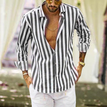 Load image into Gallery viewer, Spring Summer Men&#39;s Cotton Linen Striped Button Shirt