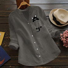 Load image into Gallery viewer, V-neck Cotton And Cat Print Long Sleeve Blouse