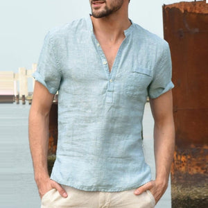 Men's Casual Loose Breathable Linen Stand Collar Shirt