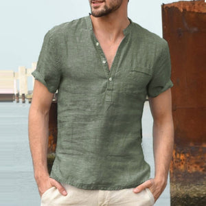 Men's Casual Loose Breathable Linen Stand Collar Shirt