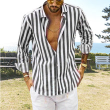 Load image into Gallery viewer, Spring Summer Men&#39;s Cotton Linen Striped Button Shirt