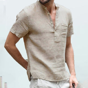 Men's Casual Loose Breathable Linen Stand Collar Shirt