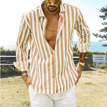 Load image into Gallery viewer, Spring Summer Men&#39;s Cotton Linen Striped Button Shirt