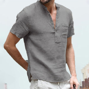 Men's Casual Loose Breathable Linen Stand Collar Shirt