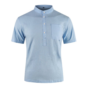 Men's Casual Loose Breathable Linen Stand Collar Shirt