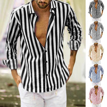 Load image into Gallery viewer, Spring Summer Men&#39;s Cotton Linen Striped Button Shirt