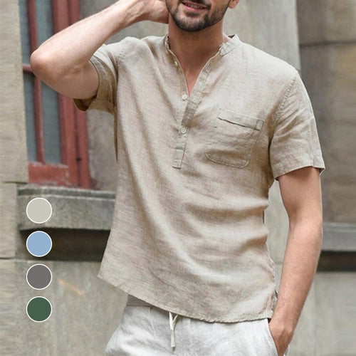 Men's Casual Loose Breathable Linen Stand Collar Shirt