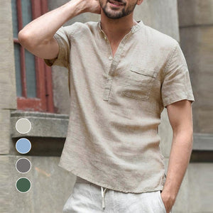 Men's Casual Loose Breathable Linen Stand Collar Shirt