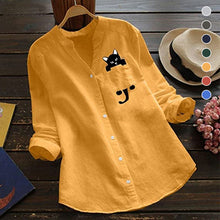 Load image into Gallery viewer, V-neck Cotton And Cat Print Long Sleeve Blouse