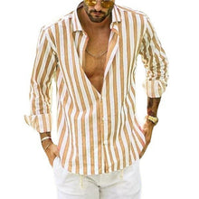 Load image into Gallery viewer, Spring Summer Men&#39;s Cotton Linen Striped Button Shirt