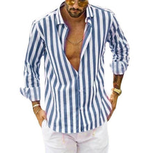 Load image into Gallery viewer, Spring Summer Men&#39;s Cotton Linen Striped Button Shirt