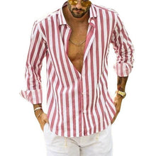 Load image into Gallery viewer, Spring Summer Men&#39;s Cotton Linen Striped Button Shirt